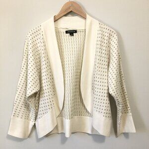 Jessica Cream & Metallic Gold Weave 3/4 Sleeve Knit Cardigan Size XL